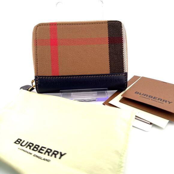Burberry Vintage Check Zip-Around Compact Wallet with Navy Leather Trim - Picture 4 of 5